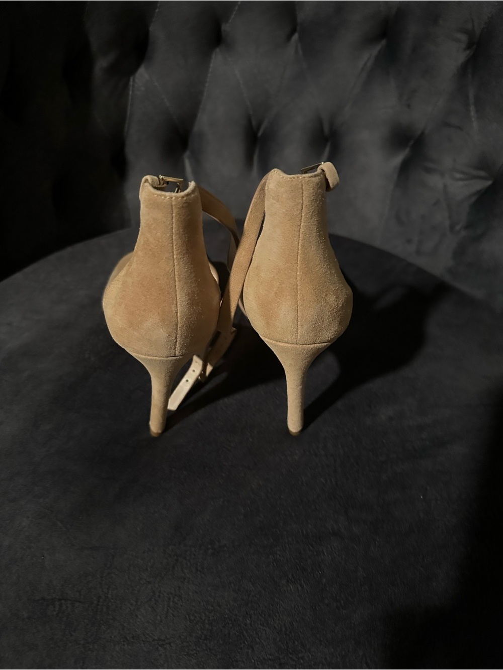 ALDO Beige/Tan Suede Open-Toe Ankle-Strap Heels - Picture 3 of 6